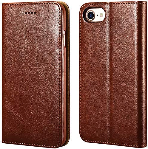 ICARERCASE iPhone 7/8/SE Leather Case(Brown) + Airpods Leather Case (Brown)