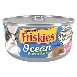 purina friskies wet cat food pate ocean favorites with natural salmon, brown rice and peas - (24) 5.5 oz. cans