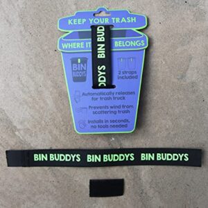 Bin Buddy - Garbage/Trash Can Strap Prevents Wind from Scattering Trash/Recycling - Automatically releases for Trash Truck - 2 pack