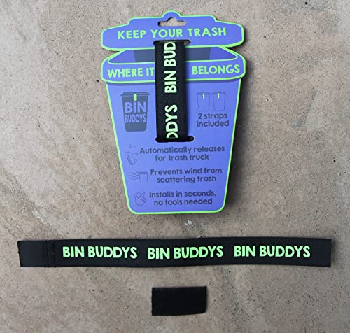 Bin Buddy - Garbage/Trash Can Strap Prevents Wind from Scattering Trash/Recycling - Automatically releases for Trash Truck - 2 pack