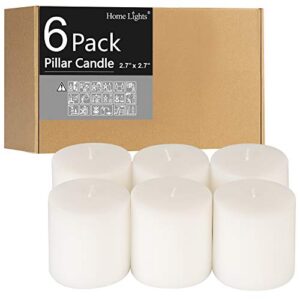 pillar candles - 3x3 inch | 25 hours burning, 6 count - white unscented smokeless european pillar candles - perfect for wedding, parties, spas, home gatherings and dinner
