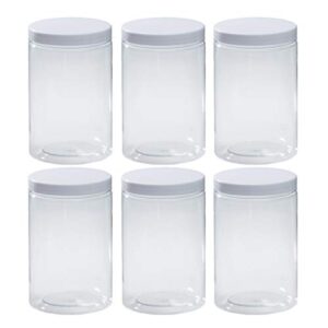 holevifo 43oz (1280 ml) clear plastic jars with smooth white lids and labels (6 pack), wide mouth, bpa free, pet jars bulk for home & kitchen pantry organization and storage