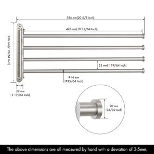 KES Swivel Towel Bar 19.5" 4-Arm Extra Long, Swing Out Towel Rack for Bathroom Wall, Hand Towel Holder for Multiple Towels, SUS304 Stainless Steel Brushed Finish, A2103S4L50-2