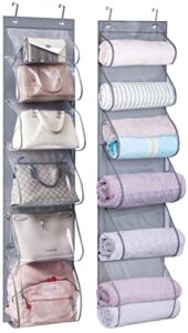 kimbora handbag organizer storage purse bag hanger with 6 easy access deep pockets 2 packs for closet wall, gray