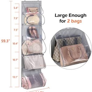 KIMBORA Handbag Organizer Storage Purse Bag Hanger with 6 Easy Access Deep Pockets 2 Packs for Closet Wall, Gray