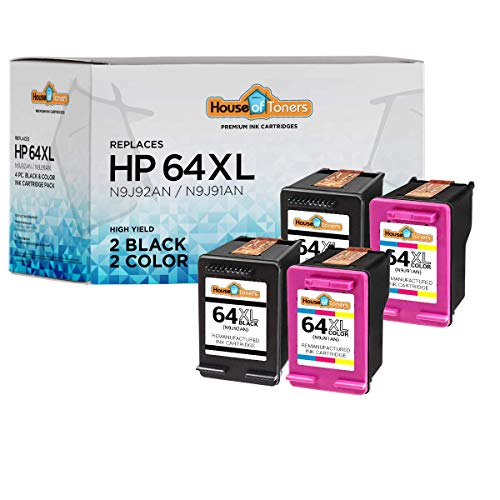 Houseoftoners Replacement for HP64XL HP 64XL Ink for Envy Photo 6230 6255 7120 7155 758 7164 7800 7855 7858 7864 & Tango X Printers (2 Black 2 Color, 4PK)