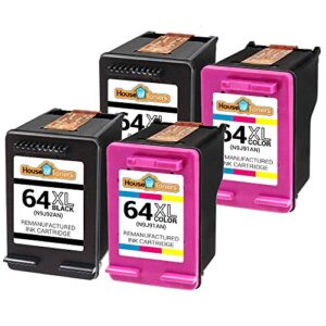 Houseoftoners Replacement for HP64XL HP 64XL Ink for Envy Photo 6230 6255 7120 7155 758 7164 7800 7855 7858 7864 & Tango X Printers (2 Black 2 Color, 4PK)