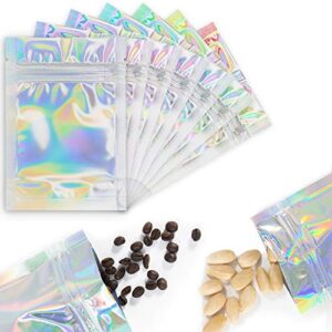 120 pcs holographic mylar resealable bags for packaging - 3.5x5.1" edible smell proof ziplock baggies for party favor food storage - 3.5g small sealable foil pouch for candy, lip gloss, lash, jewelry
