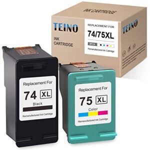 teino remanufactured ink cartridge replacement for hp 74xl 75xl cb336wn cb338wn use with hp photosmart c4480 c4280 c5280 c4385 c5550 deskjet d4260 officejet j6480 j5780 (black, tri-color, 2-pack)