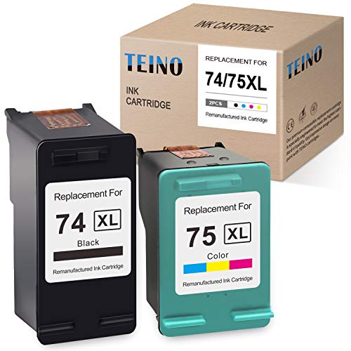 TEINO Remanufactured Ink Cartridge Replacement for HP 74XL 75XL CB336WN CB338WN use with HP Photosmart C4480 C4280 C5280 C4385 C5550 DeskJet D4260 OfficeJet J6480 J5780 (Black, Tri-Color, 2-Pack)