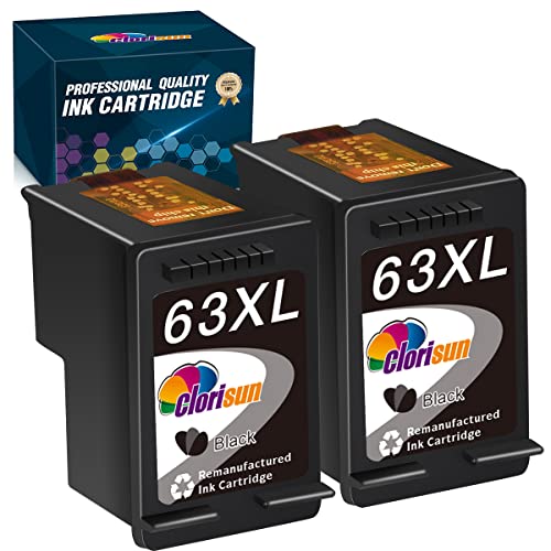 Clorisun Remanufactured 63 63XL Ink Cartridge Replacements for HP 63 63XL Officejet 3830 4650 4652 4655 5255 5258 5200 Envy 4520 4512 4516 DeskJet 1112 2132 3630 3632 Printer (2 Black)