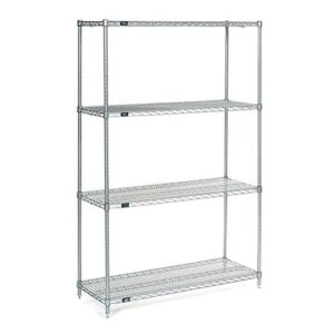 nexel 18" x 30" x 54", 4 tier, poly-z-brite adjustable wire shelving unit, nexguard anti-microbial agent, nsf listed commercial storage rack, silver, leveling feet