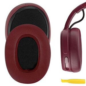 geekria quickfit protein leather replacement ear pads for skullcandy venue wireless anc headphones earpads, headset ear cushion repair parts (deep red)