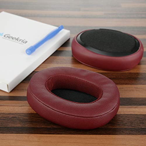 Geekria QuickFit Protein Leather Replacement Ear Pads for Skullcandy Venue Wireless ANC Headphones Earpads, Headset Ear Cushion Repair Parts (Deep Red)