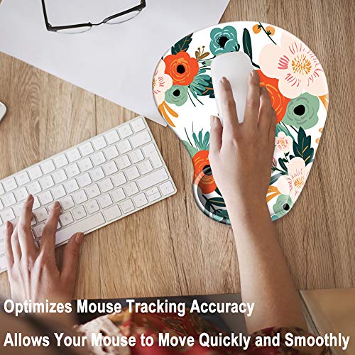 HOMKUMY Ergonomic Mouse Pad with Gel Wrist Rest Support, Cute Mouse Pads with Non-Slip Rubber Base Wrist Rest Pad for Home, Office & Travel Easy Typing & Pain Relief, Orange Flower