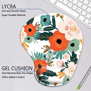 HOMKUMY Ergonomic Mouse Pad with Gel Wrist Rest Support, Cute Mouse Pads with Non-Slip Rubber Base Wrist Rest Pad for Home, Office & Travel Easy Typing & Pain Relief, Orange Flower