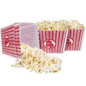 Hedume 6 Pack Popcorn Containers, Plastic Movie Theater Style Popcorn Container Set, Red & White Striped Classic Popcorn Boxes for Movie Night, Reusable (Square, 9" x 9" x 6")