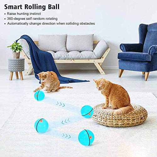 Interactive Cat Toys Ball with LED Light, 360 Degree Self Auto Rotating Intelligent Ball, Smart USB Rechargeable Spinning Cat Ball Toy,Stimulate Hunting Instinct Kitten Funny Chaser Roller Pet Toy