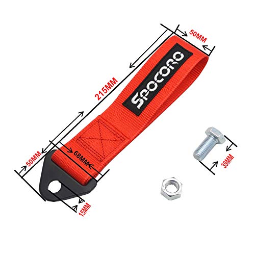 Spocoro Car Racing Tow Strap,Front or Rear Bumper Tow Strap Red (Pack of 1)