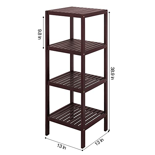 Zoopolyn 100% Bamboo Bathroom Shelf 13 x 13 x 39 inches 4-Tier Multifunction Standing Towel Rack Storage Organizer Unit Brown