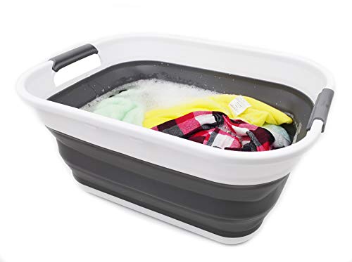 SAMMART 17.5L (4.6 Gallon) Small Collapsible/Foldable/Pop Up/Portable Washing Tub, Water Capacity 13.5L/3.5 Gallon (1, White/Grey)