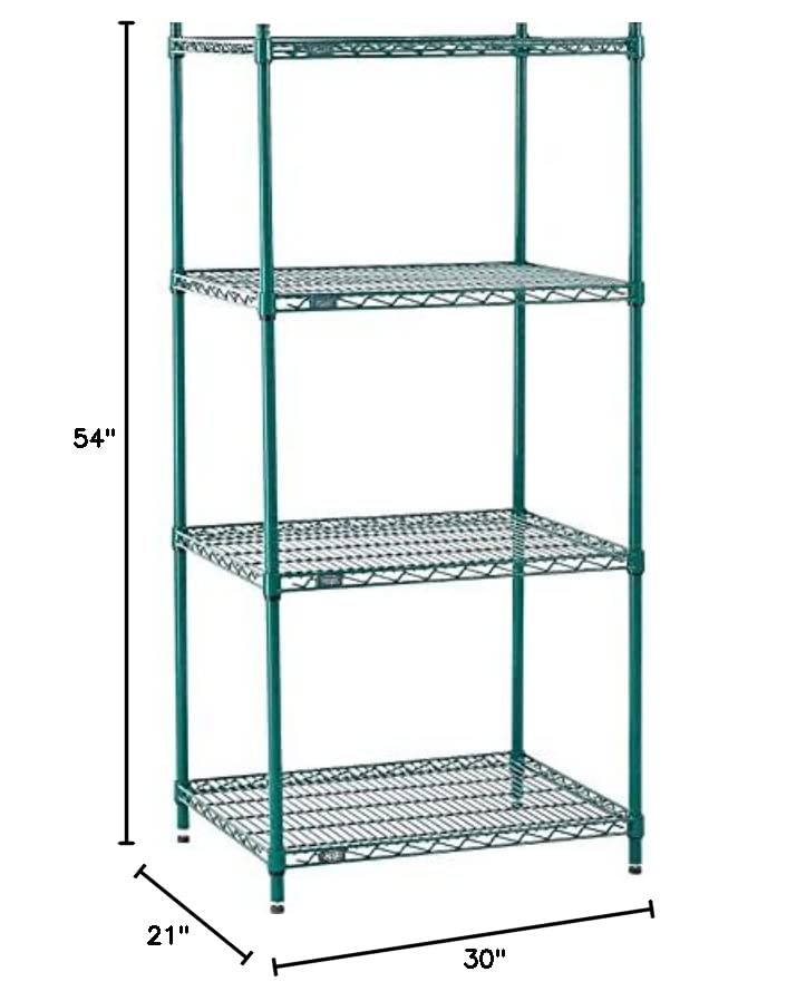 Nexel 21" x 30" x 54", 4 Tier Adjustable Wire Shelving Unit, NEXGuard Anti-Microbial Agent, NSF Listed Commercial Storage Rack, Poly-Green, Leveling feet