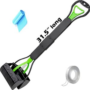 dog pooper scooper, 31.5 inches long handle pet jaw poop scooper for large medium small dogs with bags, portable heavy duty dog poop scoop with non-breakable spring for grass and gravel waste pick up