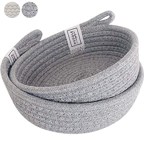 Small Basket Set - 2PC WASHABLE Small Storage Basket 100% Cotton Small Rope Basket 7.5" Small Woven Basket for Key Basket, Mini Basket, Kitchen Basket, Remote Basket (Grey)