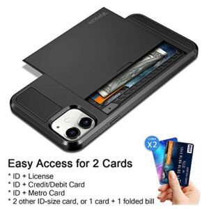 Vofolen Compatible with iPhone 12 Mini Case 5G Wallet Cover Credit Card Holder Slot Sliding Door Hidden Back Pocket Anti-Scratch Dual Layer Protective Shell Compatible with iPhone 12 Mini Black