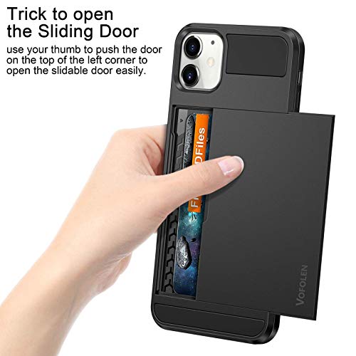 Vofolen Compatible with iPhone 12 Mini Case 5G Wallet Cover Credit Card Holder Slot Sliding Door Hidden Back Pocket Anti-Scratch Dual Layer Protective Shell Compatible with iPhone 12 Mini Black