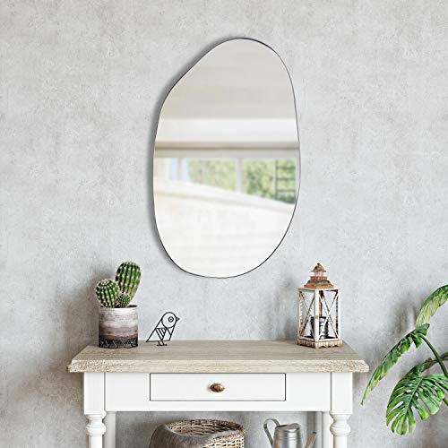 EDGEWOOD Asymmetrical Accent Wall Mounted Irregular Oval Mirror Decorative Living Room Bedroom Entryway, 19.7 x 33.5 Inches