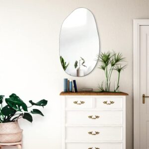 EDGEWOOD Asymmetrical Accent Wall Mounted Irregular Oval Mirror Decorative Living Room Bedroom Entryway, 19.7 x 33.5 Inches