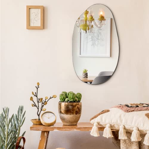 EDGEWOOD Asymmetrical Accent Wall Mounted Irregular Oval Mirror Decorative Living Room Bedroom Entryway, 19.7 x 33.5 Inches