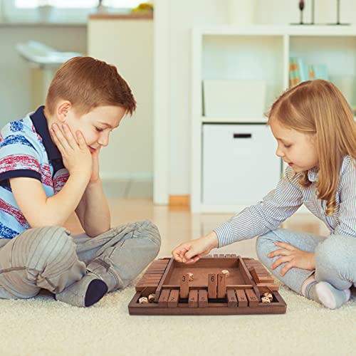 Shut The Box Game Wooden 4 Player, Classic Board Game for Kids & Adults, Educational Math Learning Toy, Table Dice Game for The Party Family or Bar - 12 Inch with 8 Dice