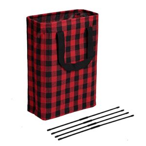 collapsible laundry hamper basket freestanding storage basket tall slim dirty clothes hamper with detachable brackets, red black grid, medium