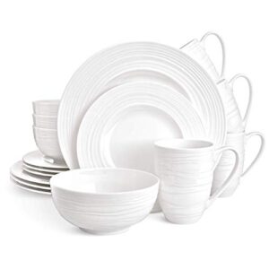 Bundle: Bone China dinnerware set 16-piece and Stainless steel silverware set 20-piece, Plates and Bowls Sets, Dishes Dinnerware Sets, Dinnerware Sets, White Plates,Flatware Set, Cutlery Set