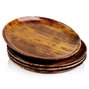 sweese dessert plates porcelain round salad plates set - 8 inches set of 4- woodgrain microwave safe wood look dishes for housewarming gift