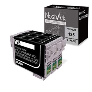 NoahArk 3 Packs T125 Remanufactured Ink Cartridge Replacement for Epson 125 use for Epson Stylus NX125 NX127 NX230 NX420 NX530 NX625 Workforce 320 323 325 520 Printer (3 Black)