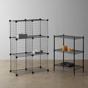 Amazon Basics 3-Shelf Adjustable, Heavy Duty Storage Shelving Unit, Steel Organizer Wire Rack, Black & 6 Cube Grid Wire Storage Shelves, Black