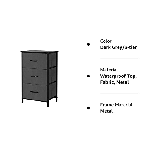 AZL1 Life Concept, 3 Drawers Fabric Dresser Storage Tower, Organizer Unit for Bedroom, Closet, Entryway, Hallway - Dark Grey