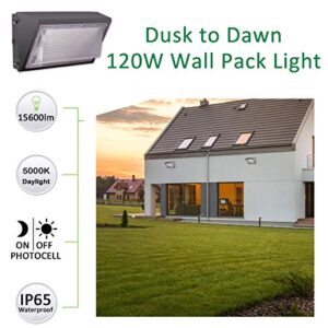 SZGMJIA 120W LED Wall Pack with Dusk to Dawn Photocell, 5000K Daylight, 15600LM, 600 Watt HPS/HID Replacement with ETL Listed, Commercial and Industrial Outdoor LED Security Lighting for Parking Lots