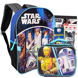 star wars backpack with lunchbox set for boys kids ~ 3 pc bundle with deluxe 16" classic star wars backpack, insulated lunch bag, and stickers (star wars school supplies)