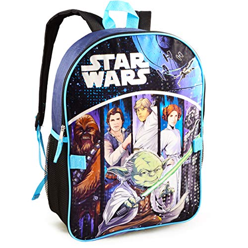 Star Wars Backpack with Lunchbox Set for Boys Kids ~ 3 Pc Bundle with Deluxe 16" Classic Star Wars Backpack, Insulated Lunch Bag, And Stickers (Star Wars School Supplies)