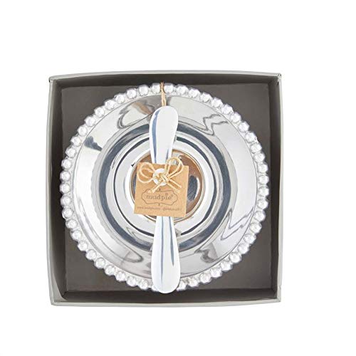 Mud Pie Initial Aluminum Dip Set, bowl 3" x 6" dia | spreader 5 1/2", G