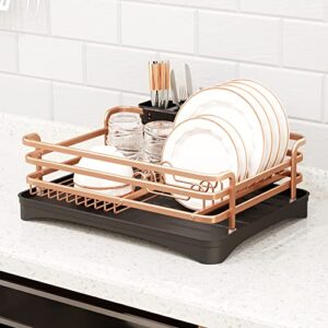 XILIDIA Dish Drying Rack with Drainboard, Aluminum Rust Proof Dish Dryer Rack with Removable Cutlery Holder and Drain Strainers for Kitchen Counter