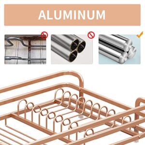 XILIDIA Dish Drying Rack with Drainboard, Aluminum Rust Proof Dish Dryer Rack with Removable Cutlery Holder and Drain Strainers for Kitchen Counter