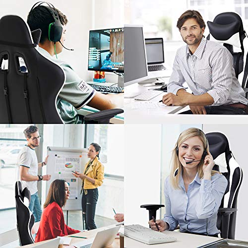 Gaming Chair High Back Computer Gaming Chair with Footrest, Ergonomic Game Chair PU Leather Racing Office Chair Adjustable Task Chair w/Headrest Armrest & Massage Function Lumbar Support-White