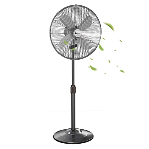 COSTWAY Metal Pedestal Fan, 18-Inch Quiet Oscillating Standing Fan with Height Adjustable, 3 Wind Speed, 4 Blades, Widespread Stand Floor Fan for Bedroom, Room, Home, Office, Shop (Black bronze)