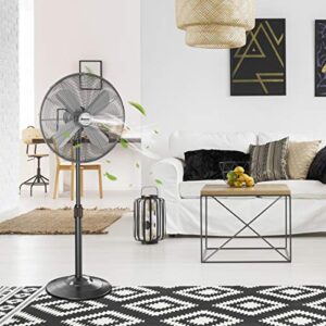 COSTWAY Metal Pedestal Fan, 18-Inch Quiet Oscillating Standing Fan with Height Adjustable, 3 Wind Speed, 4 Blades, Widespread Stand Floor Fan for Bedroom, Room, Home, Office, Shop (Black bronze)