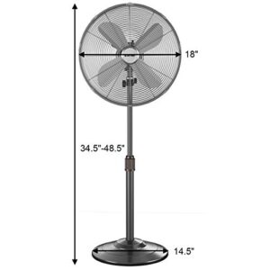 COSTWAY Metal Pedestal Fan, 18-Inch Quiet Oscillating Standing Fan with Height Adjustable, 3 Wind Speed, 4 Blades, Widespread Stand Floor Fan for Bedroom, Room, Home, Office, Shop (Black bronze)